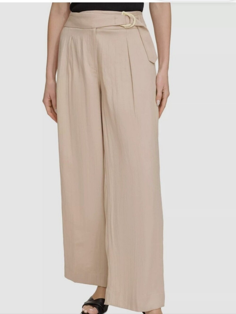 DKNY Drapey Organza Wide Leg Belted Pants Size 6 In Tan